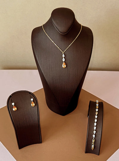 DALA-Gold Crystal Swarovski Jewelry Set with Necklace, Bracelet, Drop Earrings