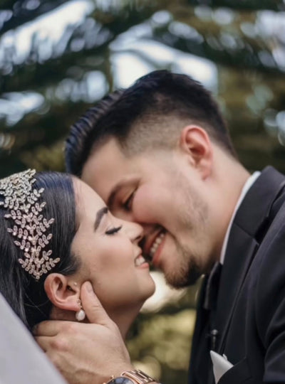 Ellee Real Bride Adorned with FIONA Swarovski Bridal Headband