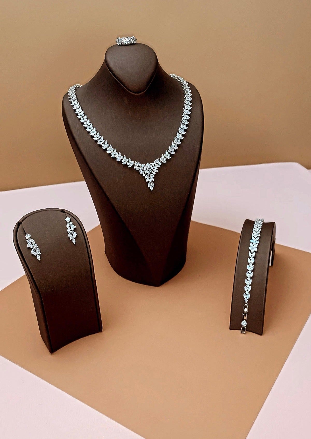 PRISCILLA Jewelry Set with Necklace, Bracelet, Earrings and Ring