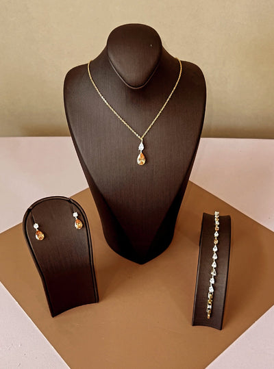 LILIT- Gold Crystal Swarovski Jewelry Set with Necklace, Bracelet, Drop Earrings