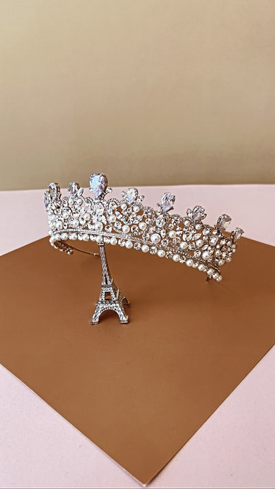 CARINA Swarovski & Pearls Wedding Crown, Princess Tiara