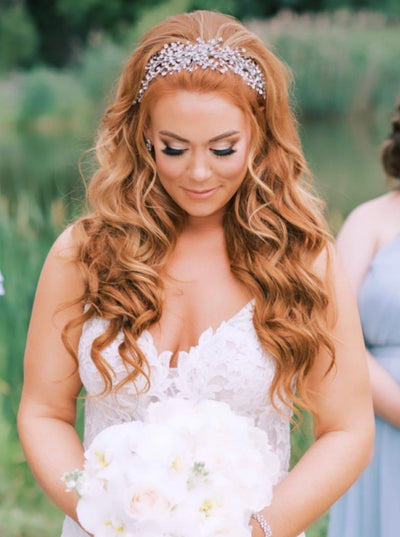 Ellee Real Bride Adorned with BRIELLE Swarovski Bridal Headpiece With Stunning Shine