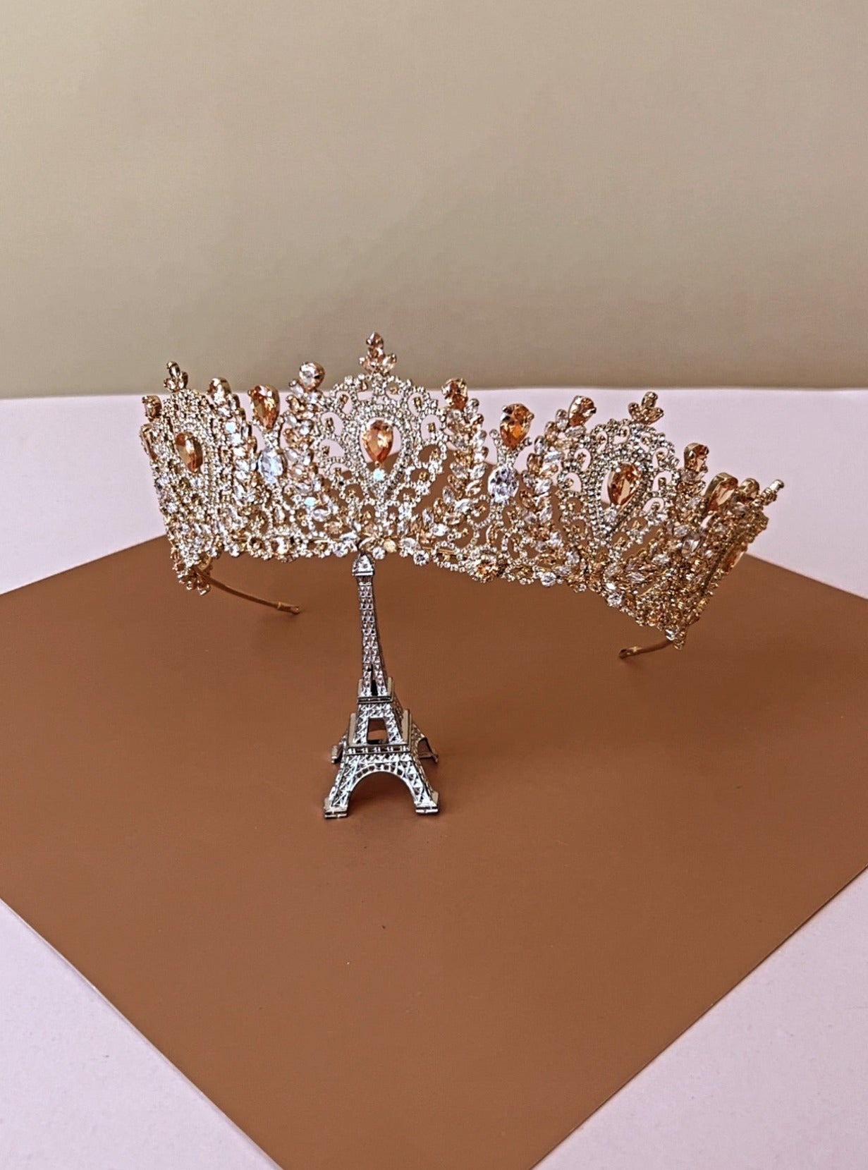 ANGELIKA Gold with Gold Crystals Bridal Crown with Swarovski Crystals