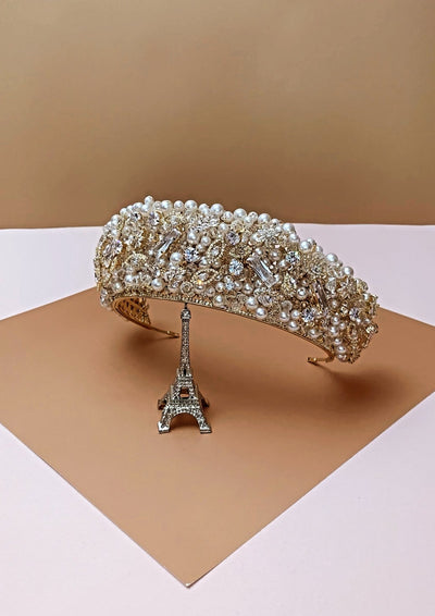 ROYAL DAPHNE Wedding Crown with 3D Swarovski Crystals, Pearls