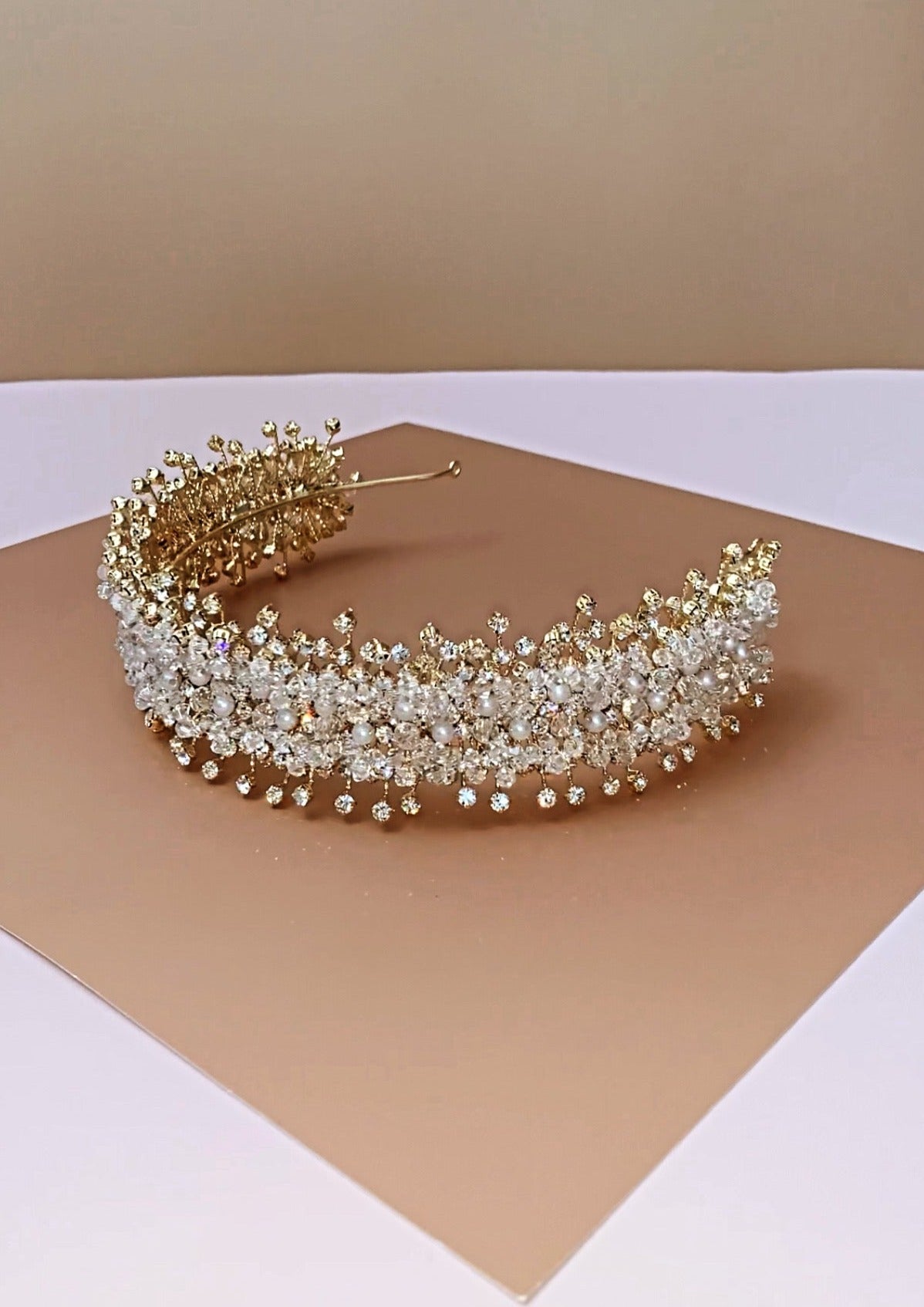 Ellee Real Bride Adorned with ABIGAIL Swarovski and Pearls Bridal Headband