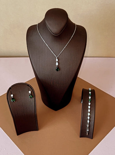 DALA-EMERALD Swarovski Jewelry Set with Necklace, Bracelet, Drop Earrings
