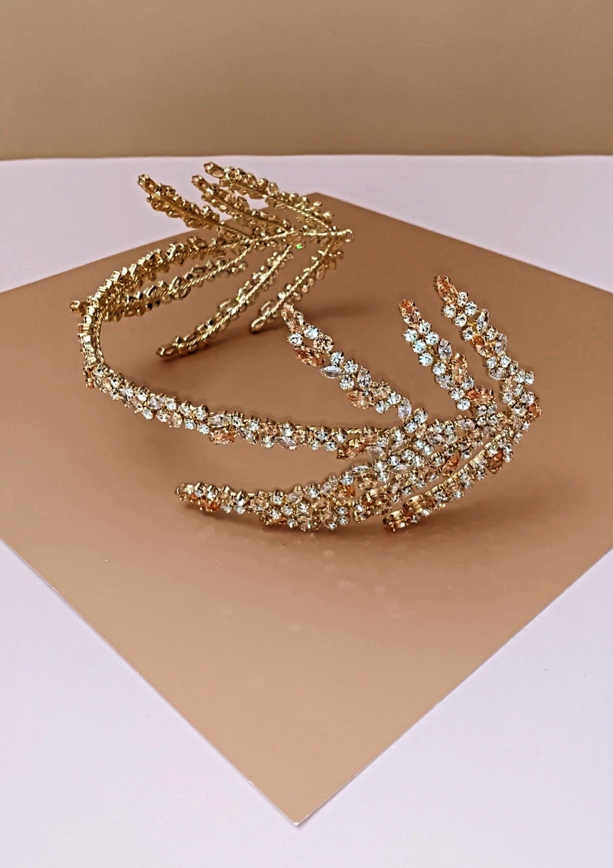 NATASHA Bridal Headband Gold with Gold Swarovski Crystals