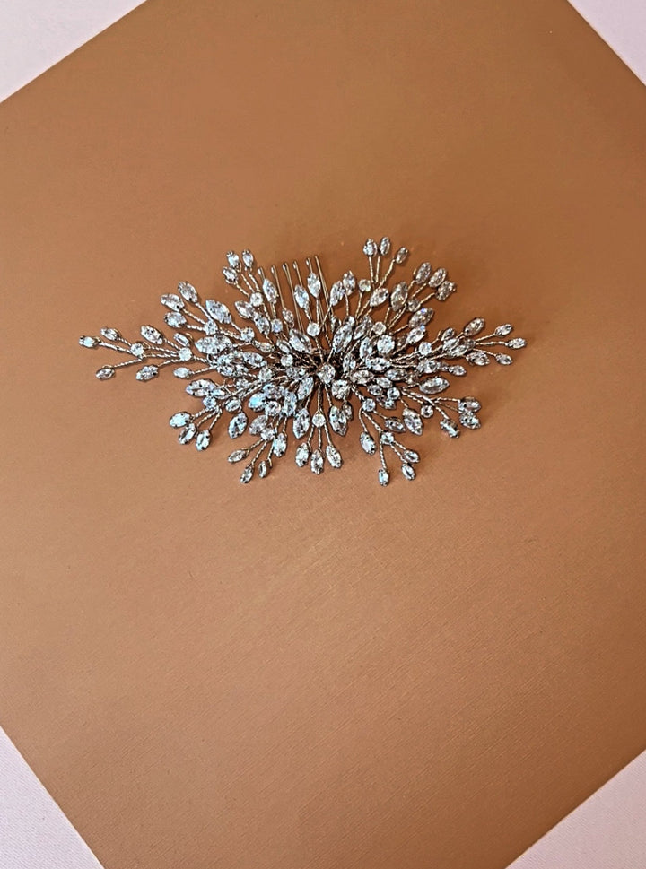 Ellee Real Bride Adorned with LUSSO Swarovski Hair Comb, Wedding Headpiece - Side Piece