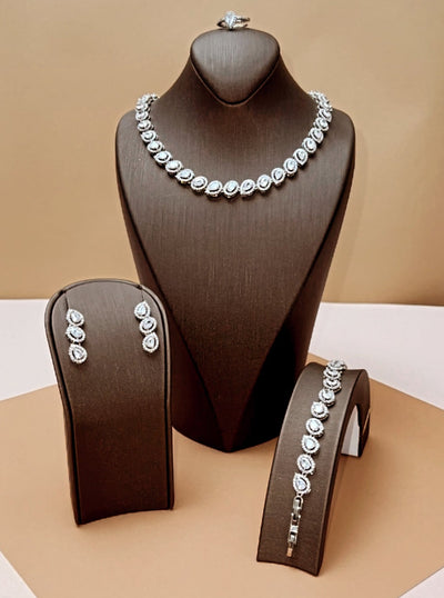 GLAM LUXE Jewelry Set with Necklace, Bracelet, Drop Earrings, and Ring