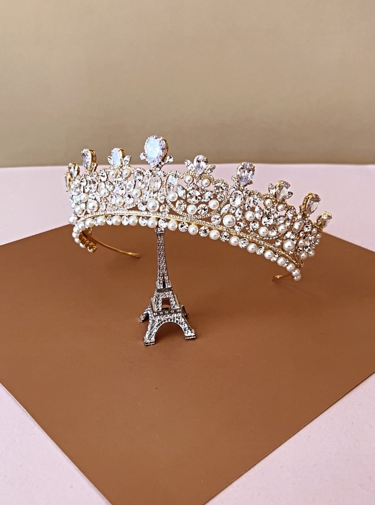 Ellee Real Quinceanera  Adorned with CARINA Swarovski & Pearls Wedding Crown, Princess Tiara
