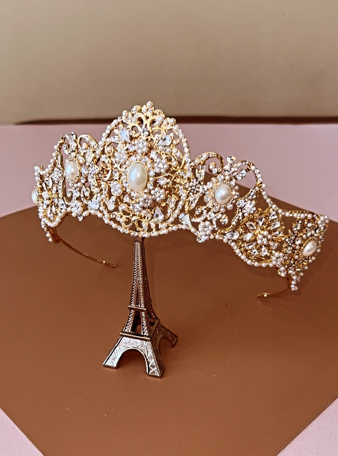 SPENCER ROYAL-PEARLS Swarovski Bridal Crown, Glorious and Stunning Wedding Crown