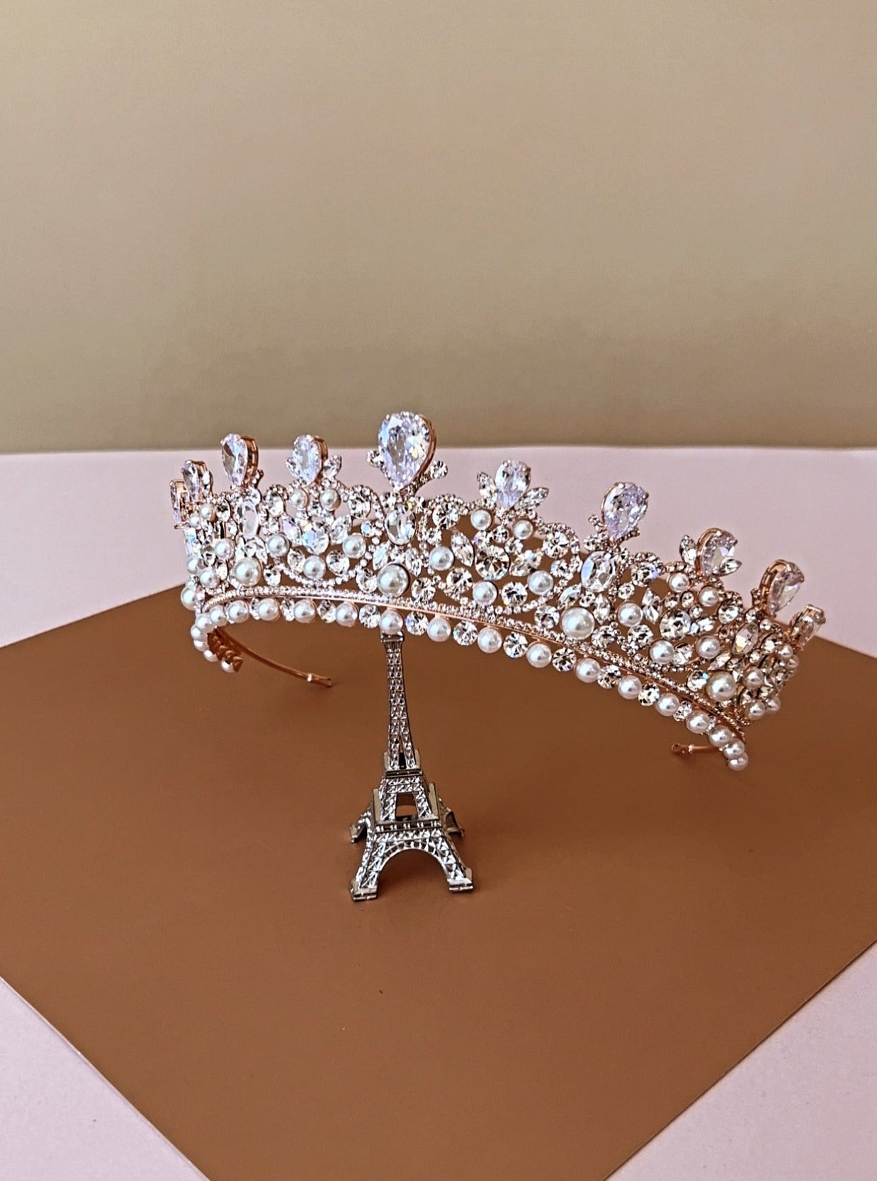 Ellee Real Quinceanera Adorned with CARINA Swarovski & Pearls Wedding Crown, Princess Tiara