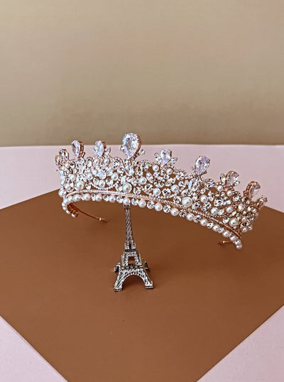 Ellee Real Quinceanera Adorned with CARINA Swarovski & Pearls Wedding Crown, Princess Tiara