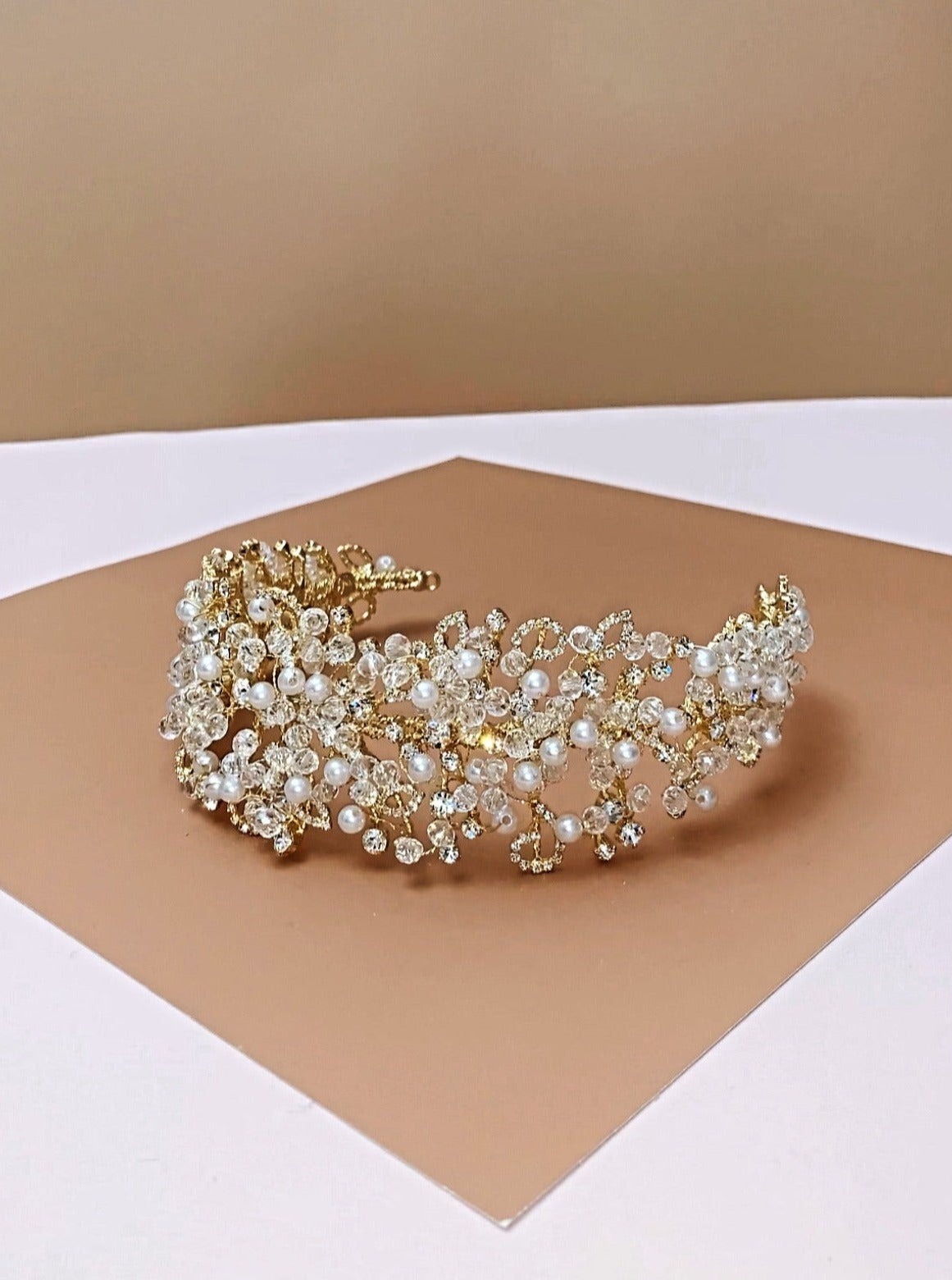 PEARL Rose Gold Wedding Headband, Swarovski & Pearls Headpiece