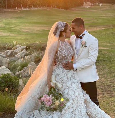 Ellee Real Bride Adorned with BLISSE Statement Luxurious Swarovski Bridal Headpiece,