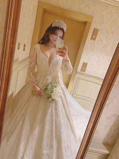 Ellee Real Bride Adorned with BLISSE Statement Luxurious Swarovski Bridal Headpiece,