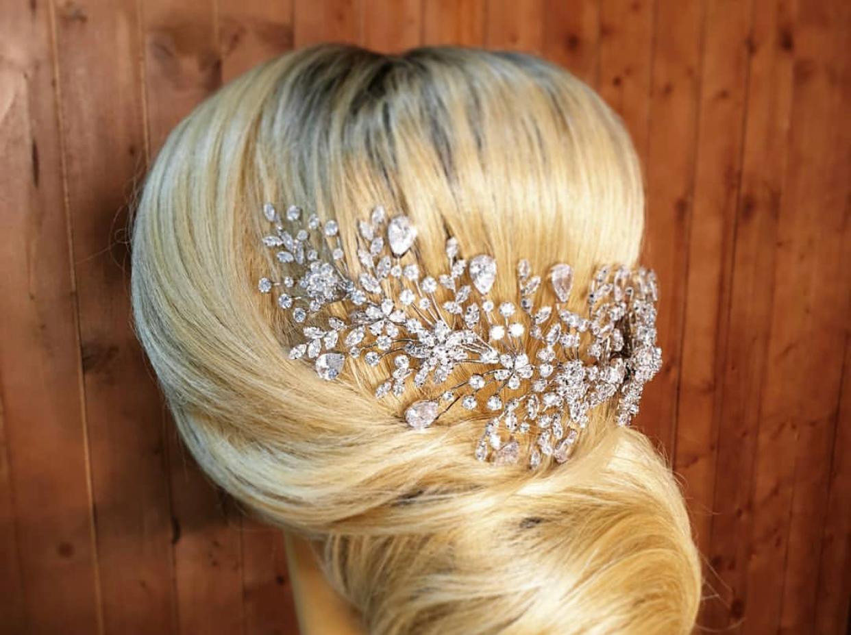 Ellee Real Bride Adorned with AMOUR Swarovski Stunning Side Piece, Wedding Headpiece